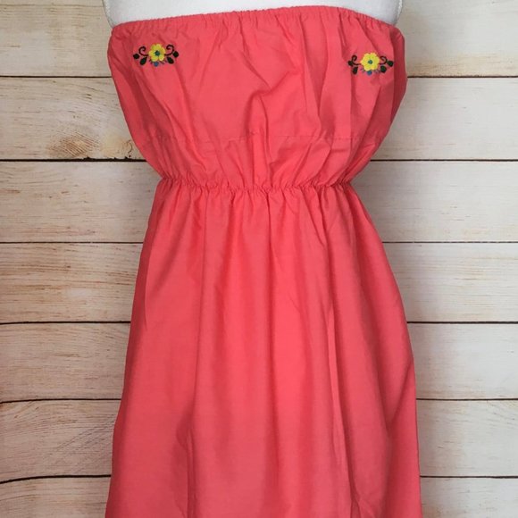 Womens Embroidered Strapless Coral Pink - Picture 9 of 9